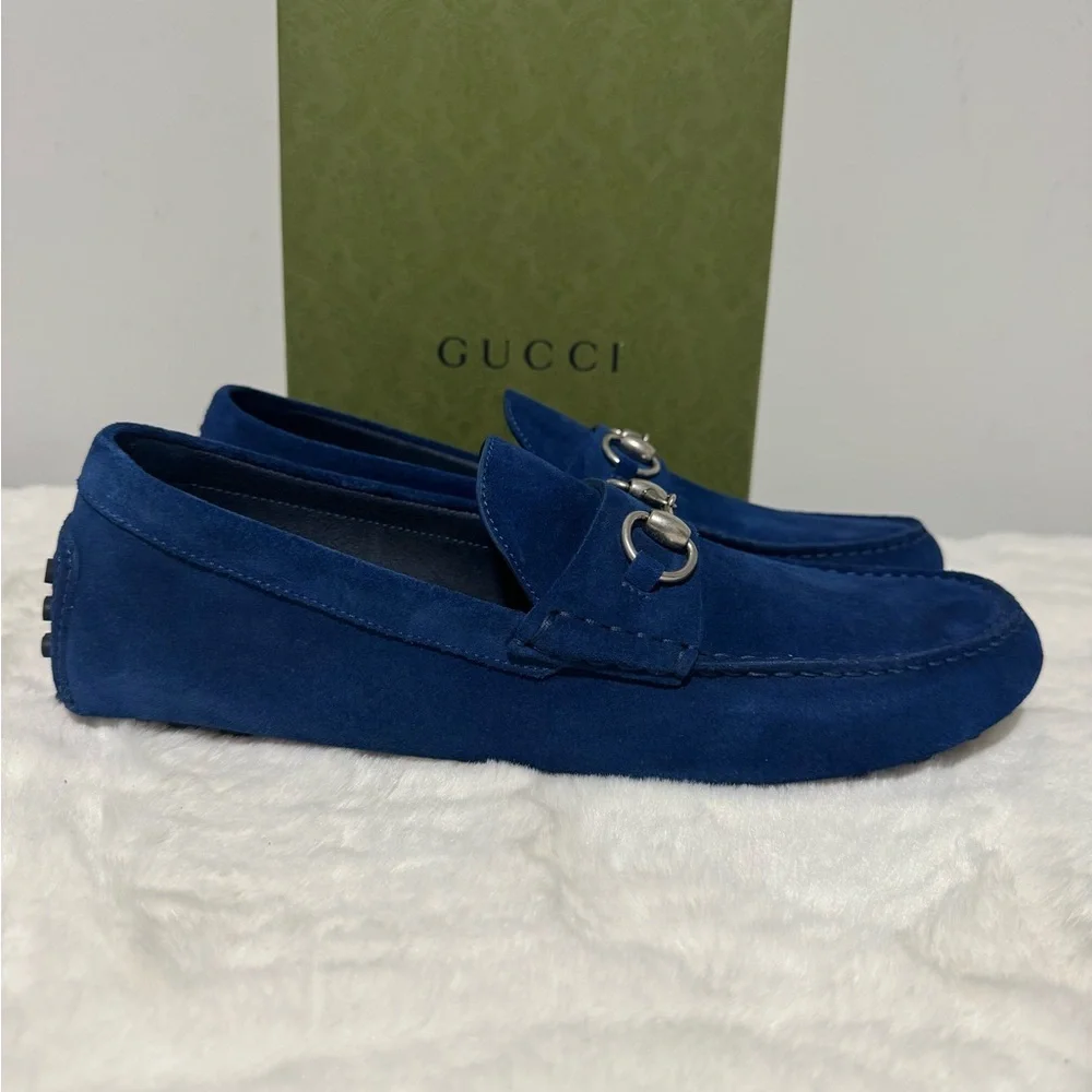 Gucci Men’s Royal Blue Suede Horsebit Loafers